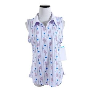 Gottex Athletic Lightweight 1/4 Zip Sleeveless Top Sz L Blue Tennis Activewear